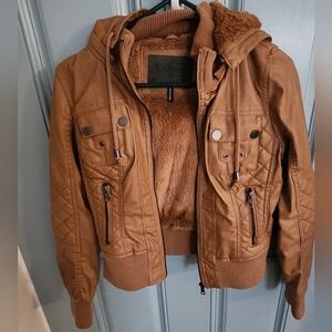 Ci Sono Tan Quilted Leather Jacket